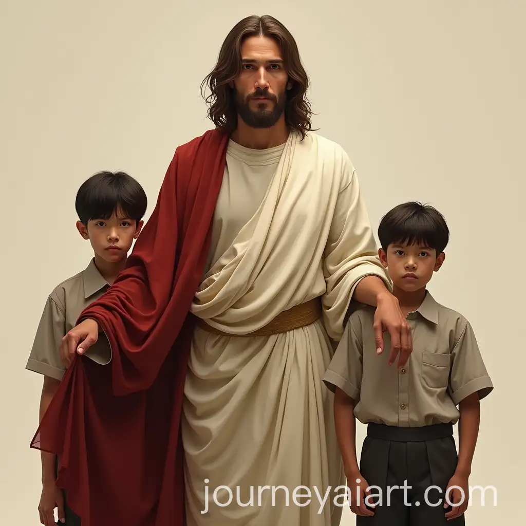 Jesus-Christ-with-Two-Students-in-School-Uniforms-Standing-Together-in-Sacred-Moment