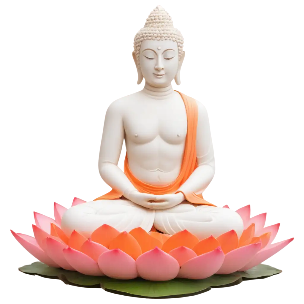 Stunning-White-and-Orange-Buddha-Statue-PNG-Sitting-on-Pink-Lotus-Perfect-for-Spiritual-Art