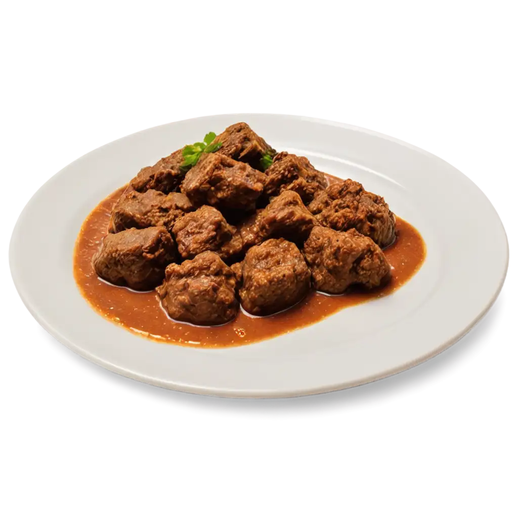 Delicious-Rendang-Food-on-a-White-Plate-HighQuality-PNG-Image-with-Shadow-Effect