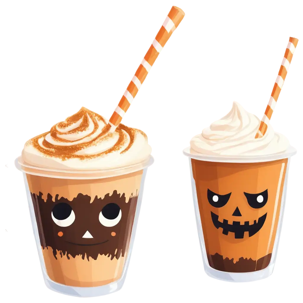 Cartoon illustration of 4 halloween Latte drinks