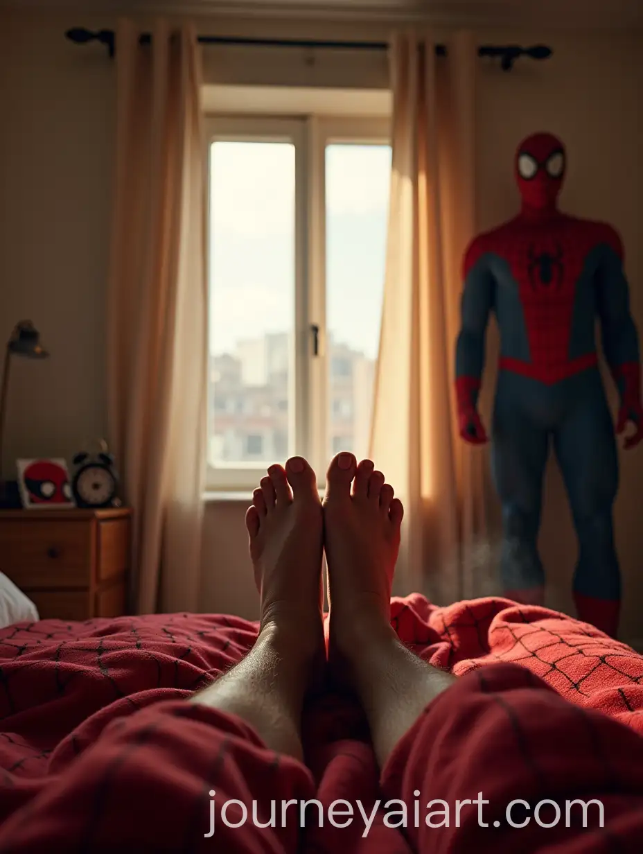 Cozy-Bedroom-with-SpiderMan-Theme-and-Morning-Light