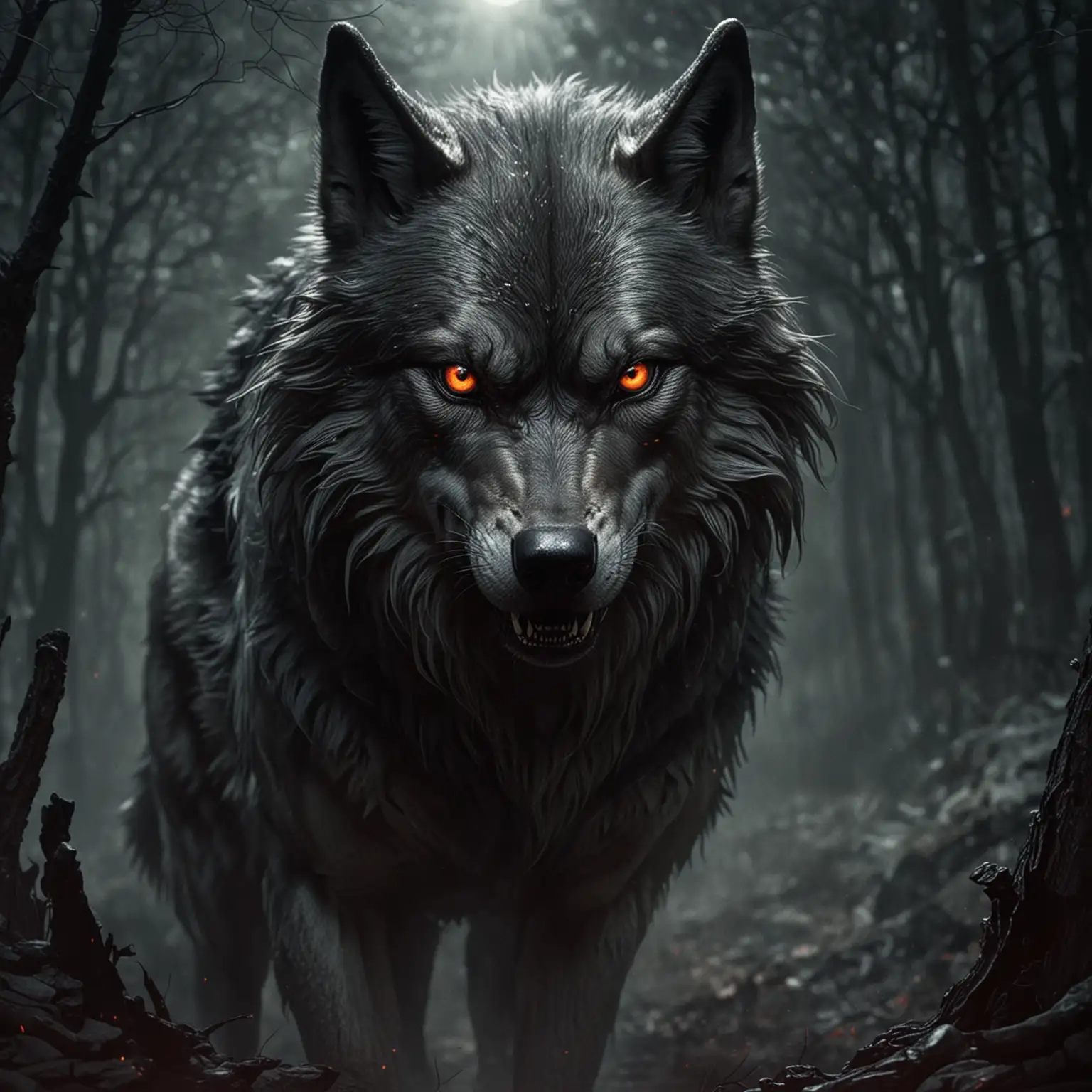 Confrontation between Evil and Good Wolves in Mysterious Forest