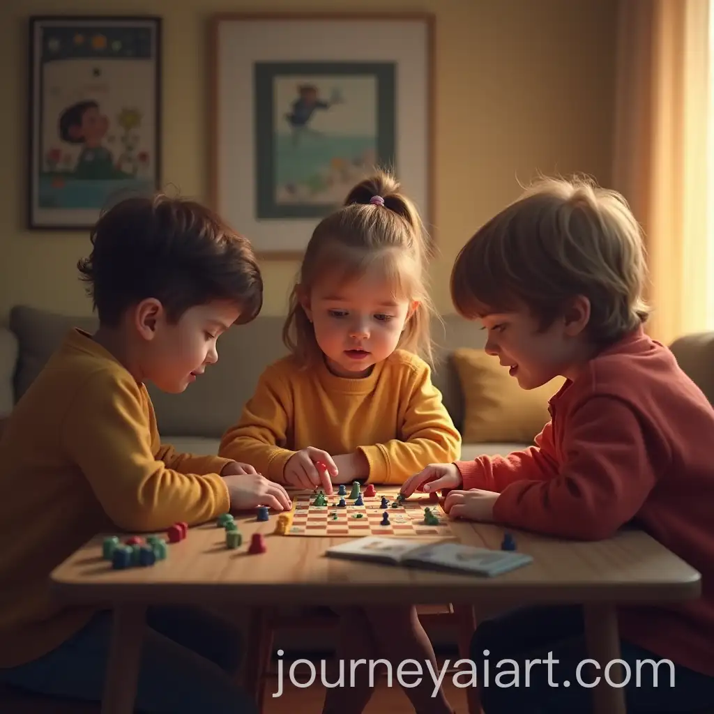 Children-Playing-Board-Game-in-Cozy-Living-Room