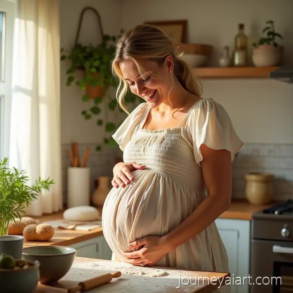 PregnantAI-Image-Prompt-Expansion-Woman-Baking-Bread-in-Cozy-Sunlit-Kitchen