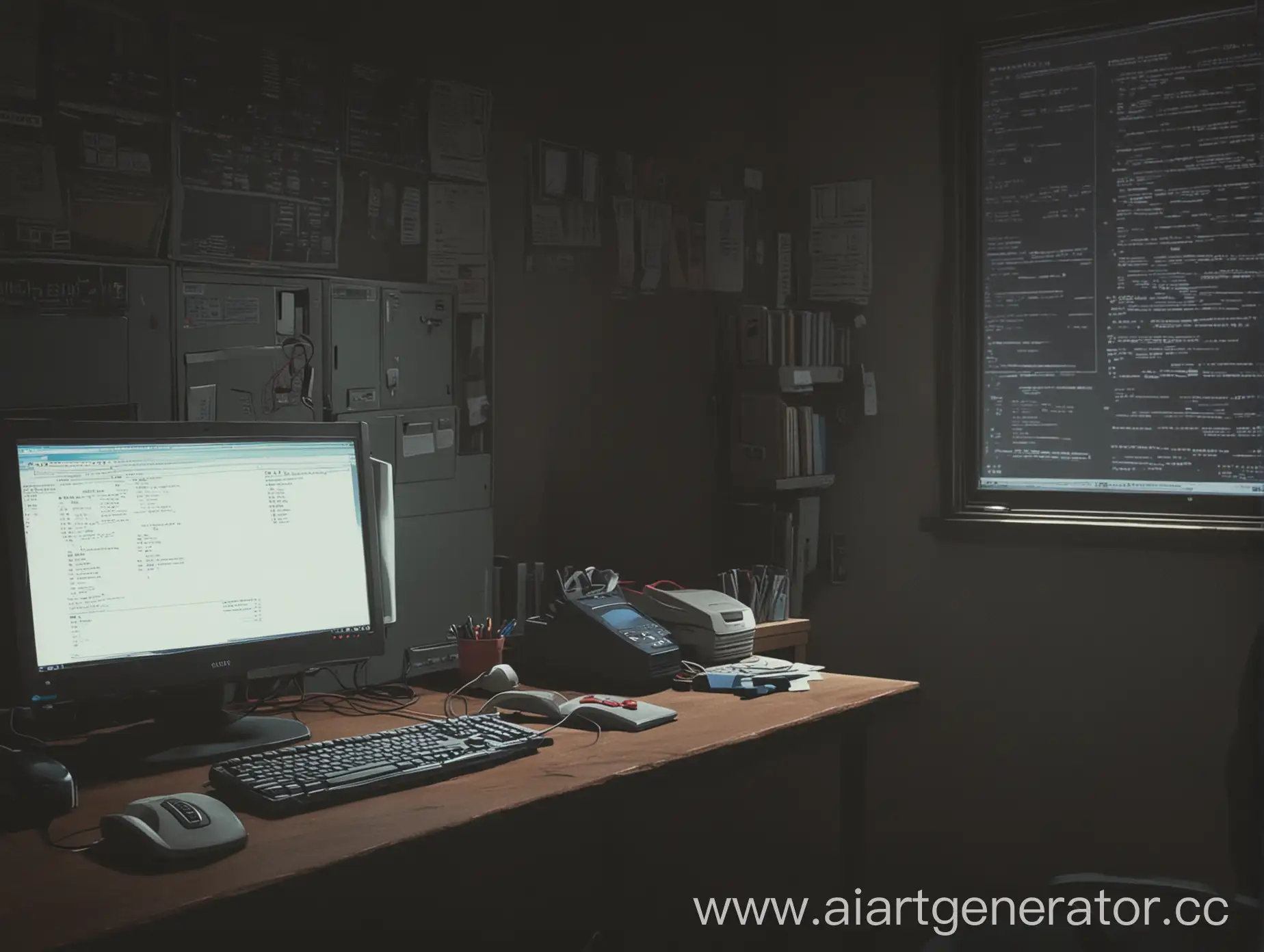 Computer-in-Dark-Room-Anime-Style-Students-Entering-School