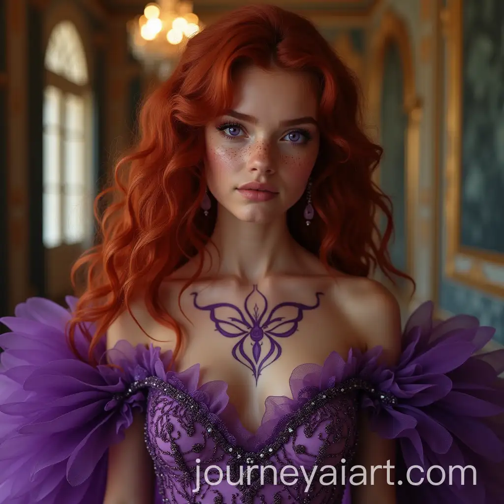 Elegant-Woman-in-Amethyst-ButterflyInspired-Dress-in-Royal-Ballroom