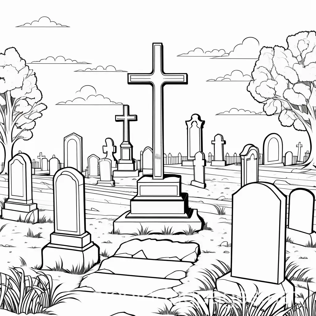 Cartoony-Graveyard-Coloring-Page-with-Tombstones