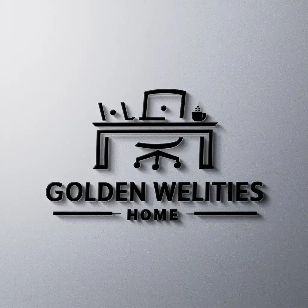 a logo design,with the text "Golden Welities Home", main symbol:desk,Moderate,be used in Retail industry,clear background