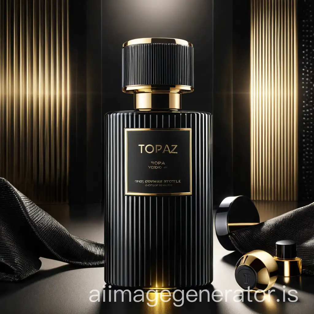 Luxury-Perfume-Bottle-TOPAZ-by-dor-SORA-in-Black-and-Gold-Setting