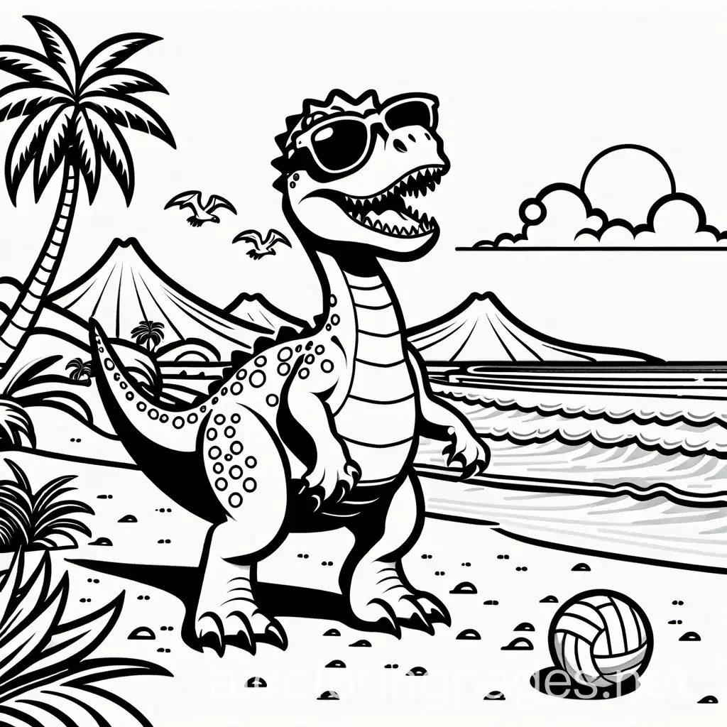 Dinosaur-Playing-Volleyball-Fun-Coloring-Page-for-Kids