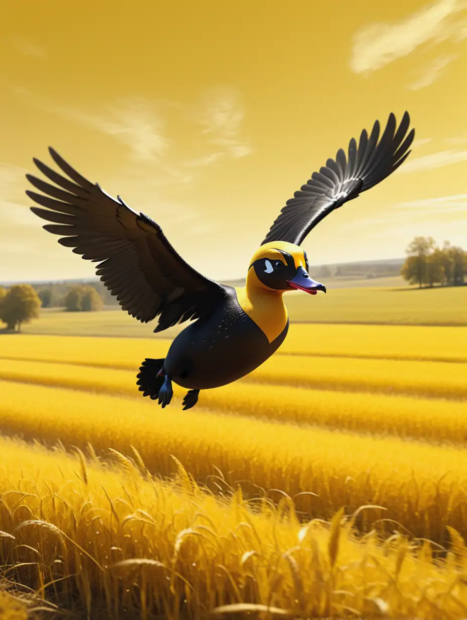 Fantasy Scene Majestic Gold Scoter Flying over Yellow Field