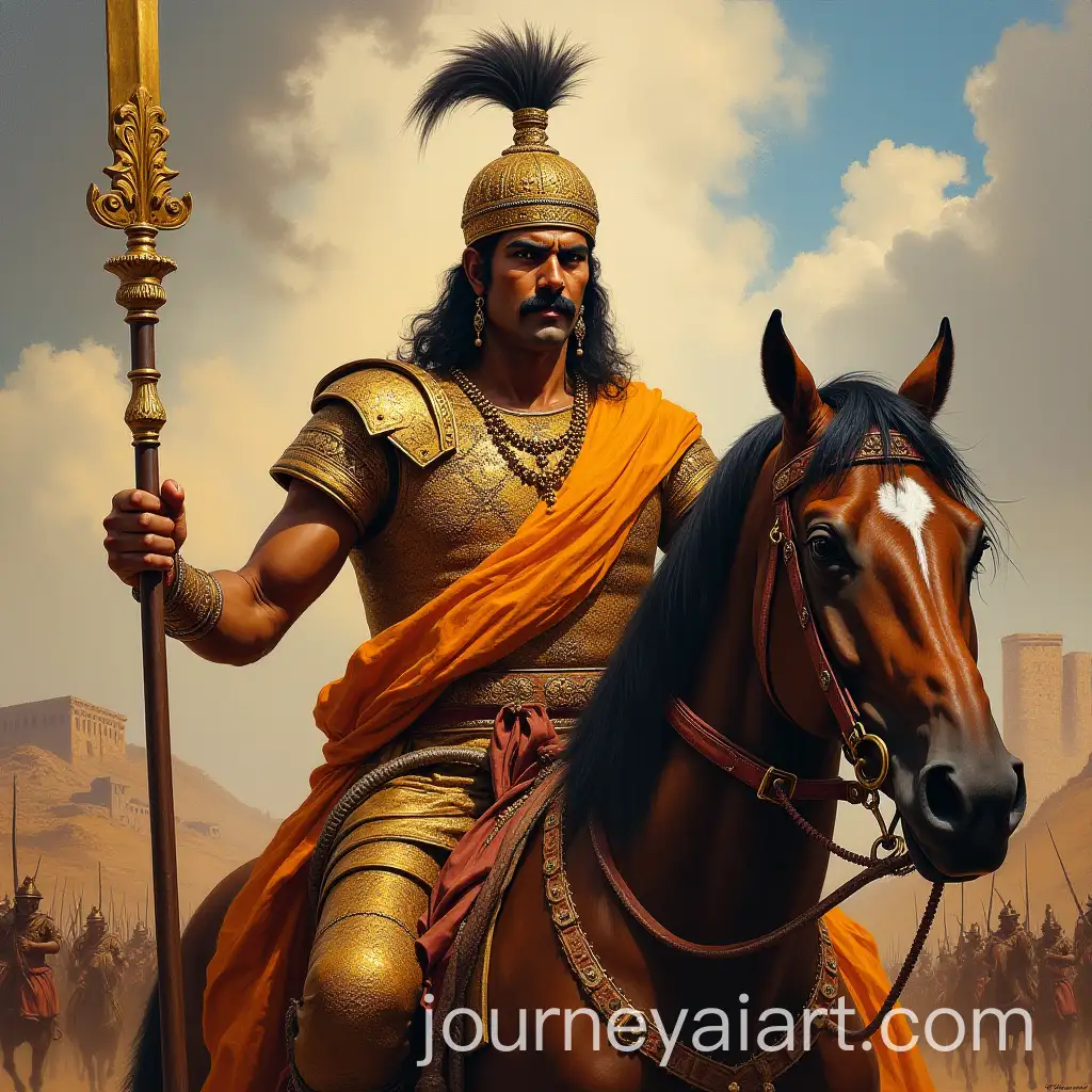 Maharana-Pratap-the-Brave-Rajput-King-in-Royal-Battle-Gear-on-Steed-Chetak