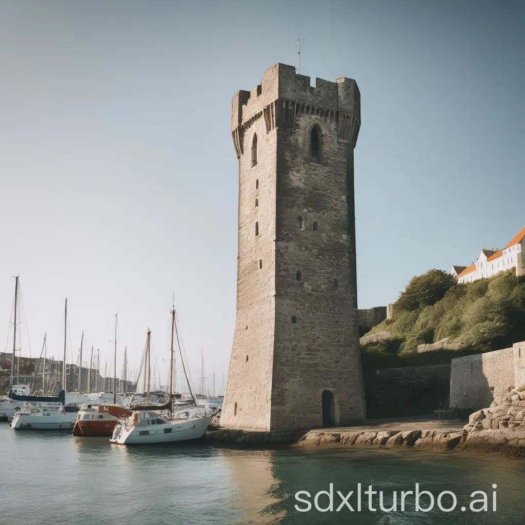 medieval tower on island in harbour