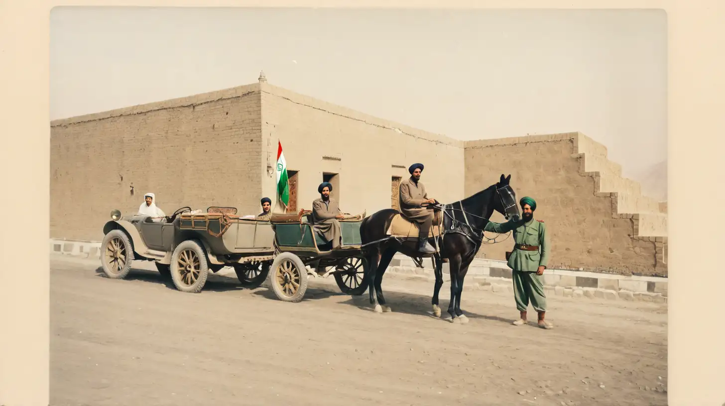 Vintage Iran 1940s Car and Horse in Daily Life