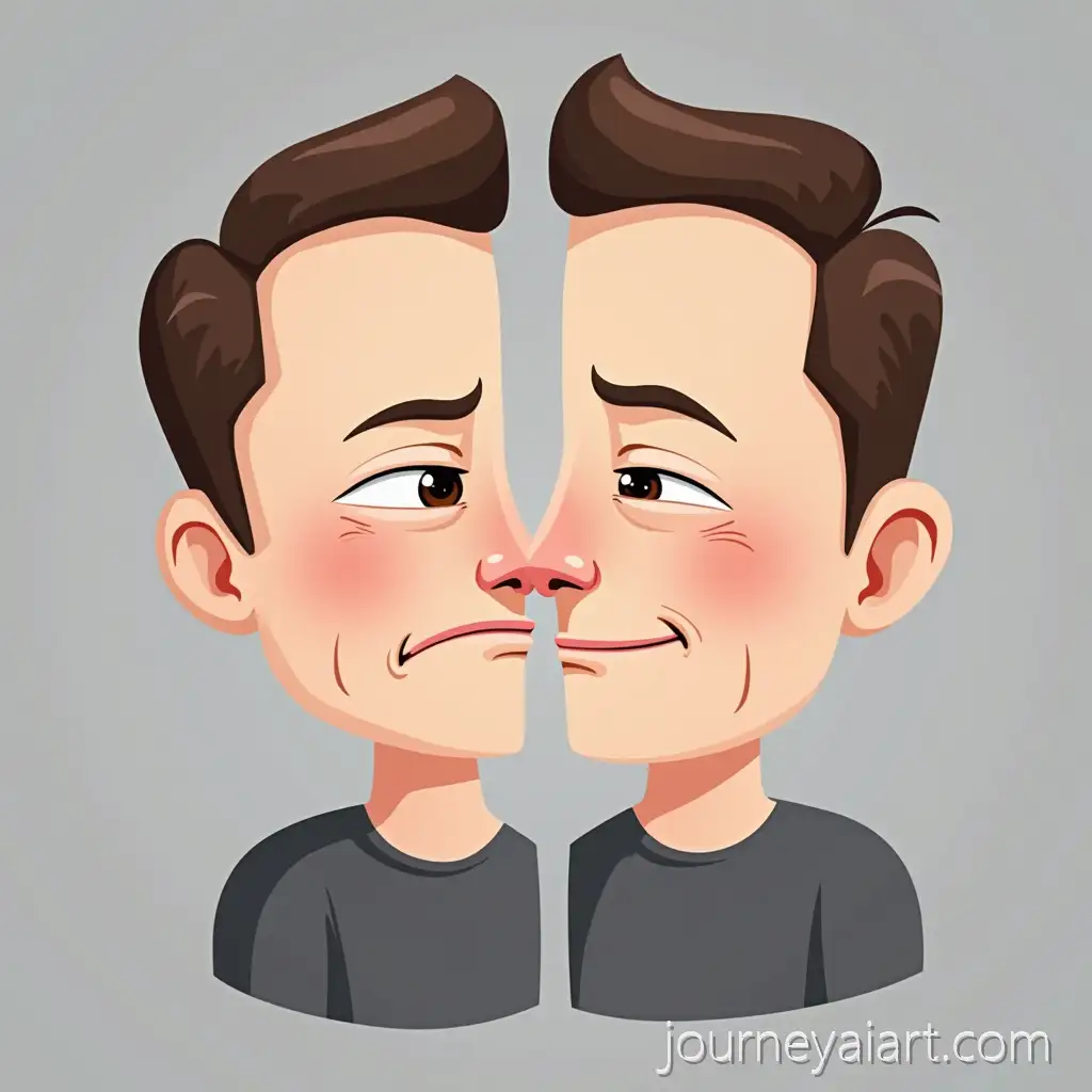 Elon-Musk-cartoon-splitCartoon-Illustration-of-Elon-Musk-Showing-Sad-and-Cheerful-Emotions-with-Gray-Background
