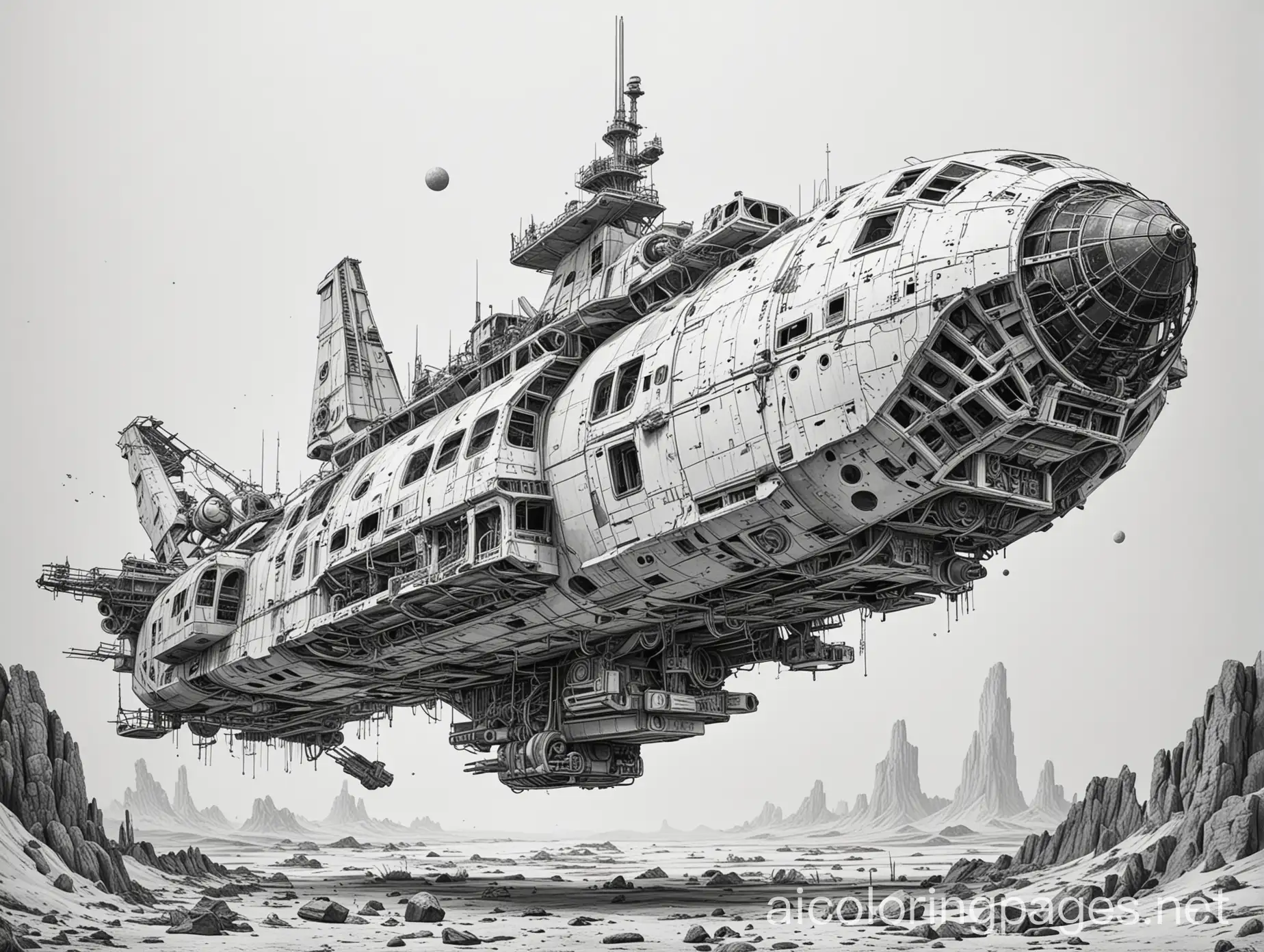 Post-Apocalyptic-Ruined-Space-Station-Coloring-Page