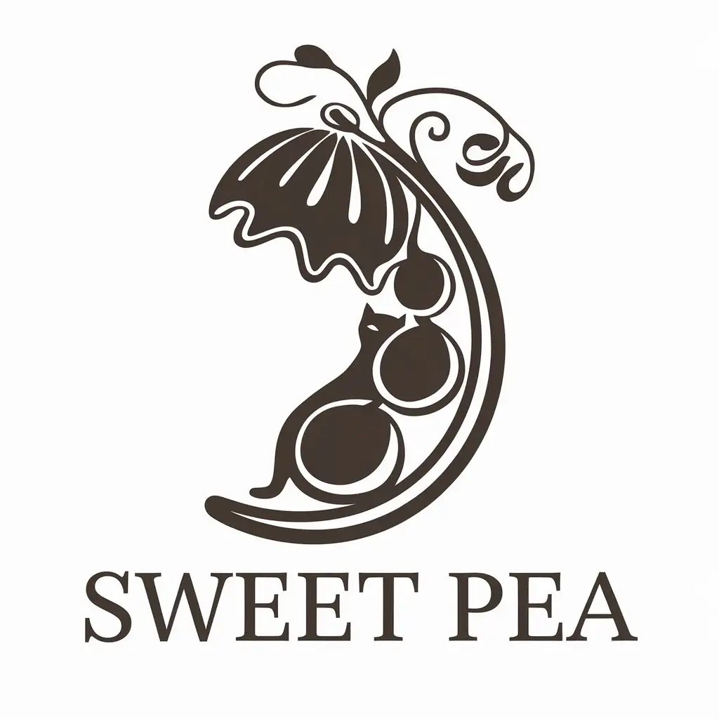 LOGO-Design-for-Sweet-Pea-Elegant-Pea-Flower-Cat-Symbol-in-Vector-Style