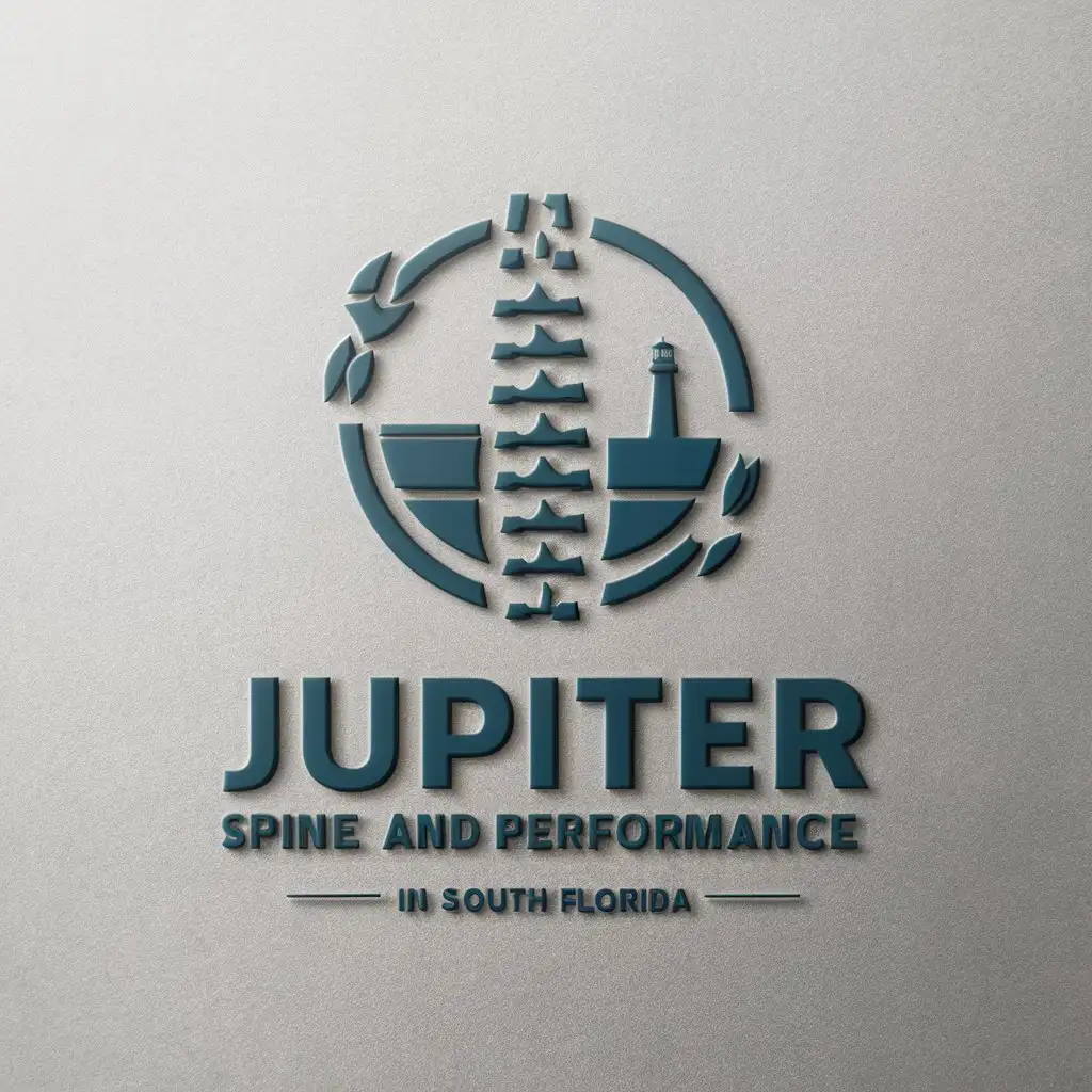 LOGO Design For Jupiter Spine and Performance Modern Blue with Spine and Lighthouse Theme