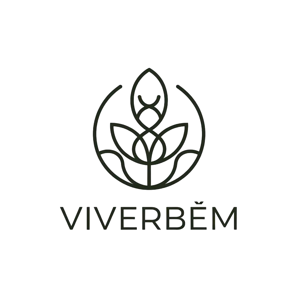 a vector logo design,with the text "ViverBem", main symbol:Planta organica,Minimalistic,be used in produtor industry,clear background