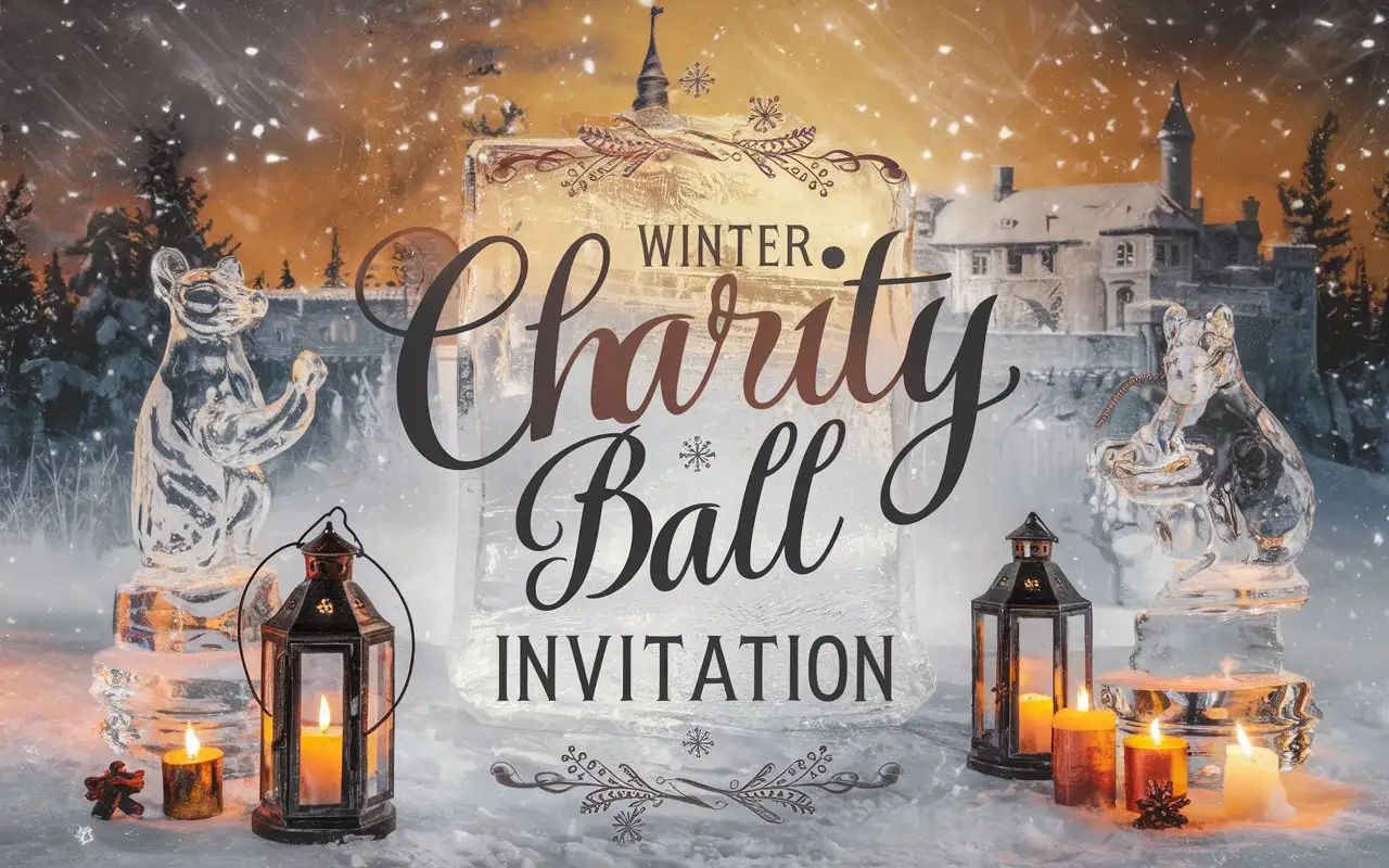 Elegant Winter Charity Ball Invitations Featuring Festive Design