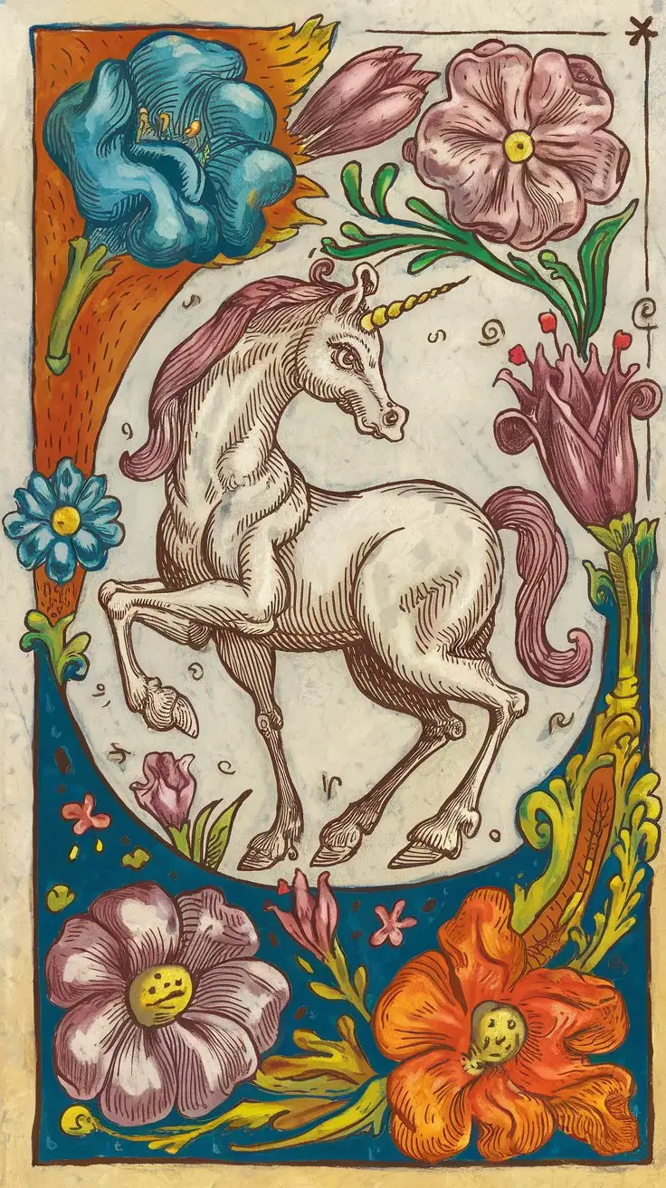 Medieval-Unicorn-Farting-Flowers-in-Grotesque-Marginalia-Art-Style