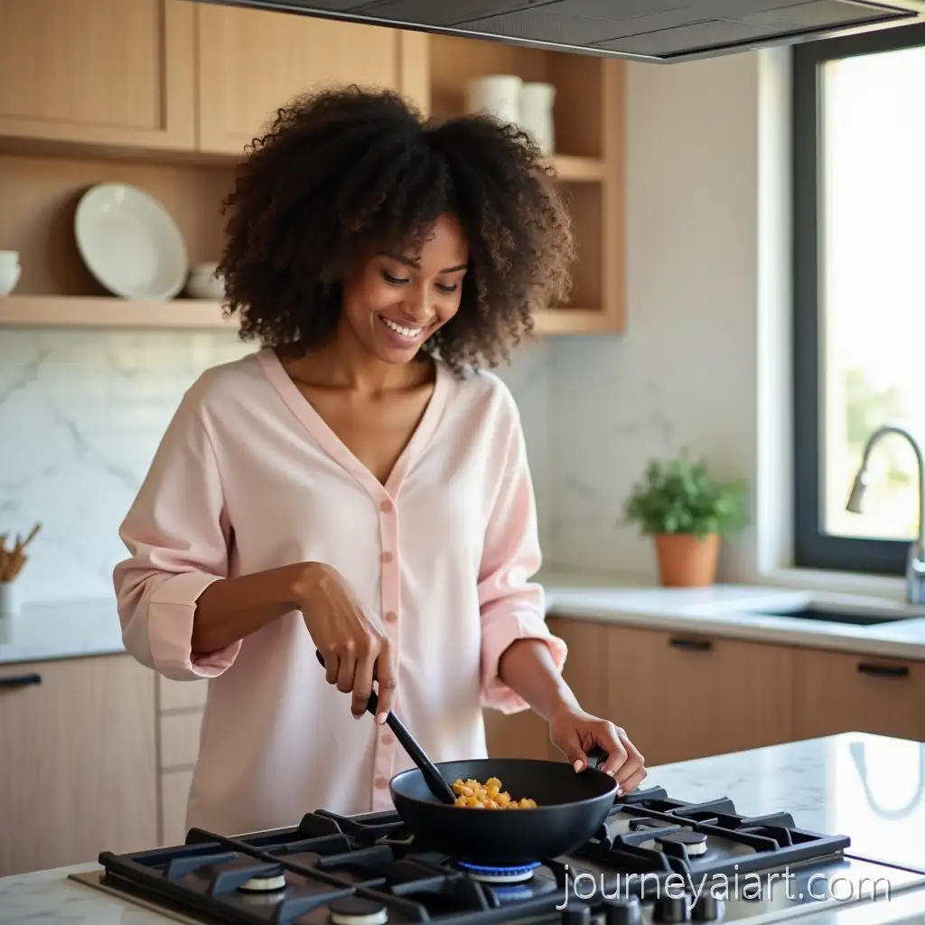 Black-Woman-Cooking-in-Modern-Kitchen-with-Natural-Light