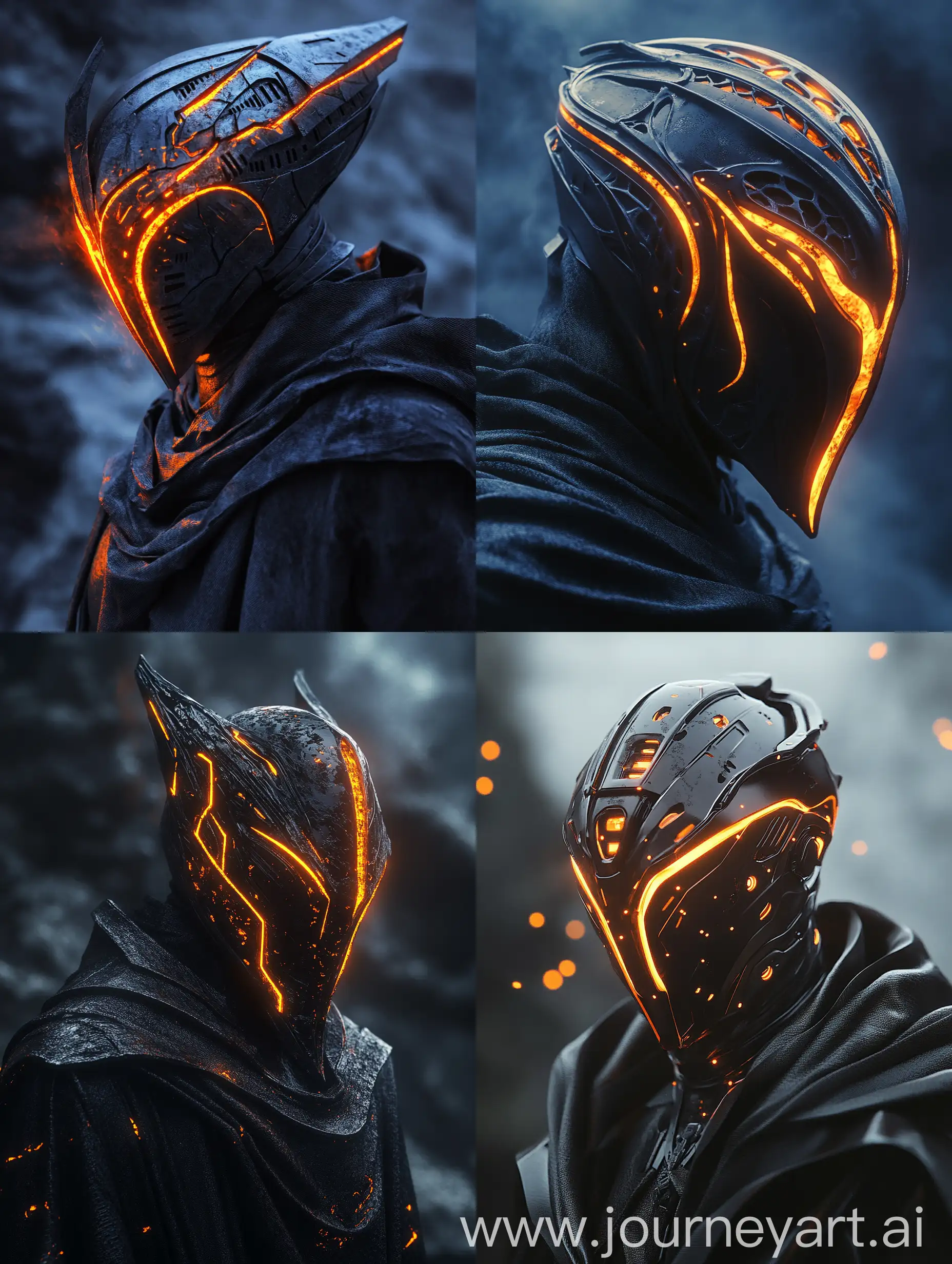 Futuristic-Knight-Helmet-with-Glowing-Orange-Accents-in-Moody-Twilight-Setting