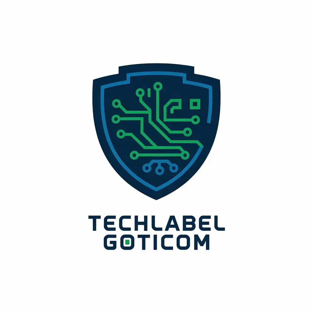 LOGO-Design-For-TechLabel-GOTICOM-Shield-with-Electronic-Circuit-Elements-in-Dark-Blue-and-Green