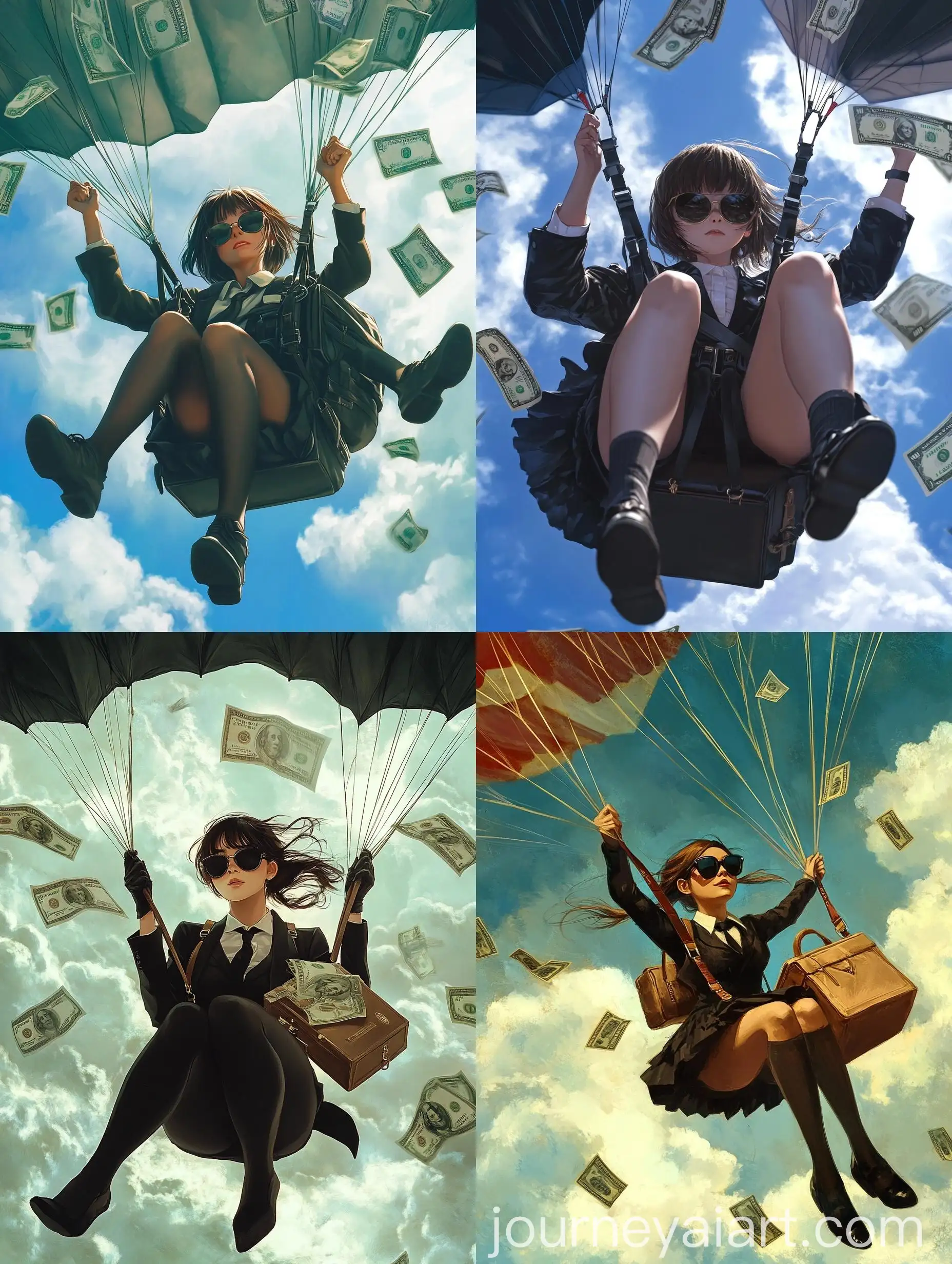 Mysterious-22YearOld-Girl-in-Black-School-Uniform-Parachuting-with-Briefcase-of-Money