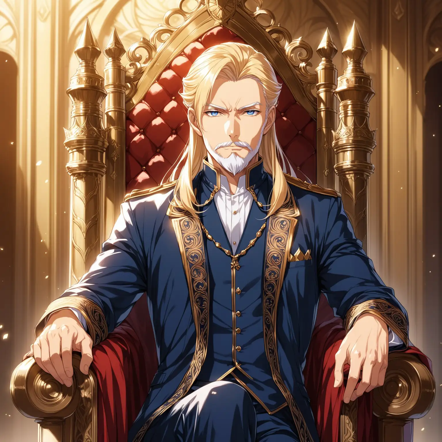 Elegant Anime Elder with Blonde Hair Throne Portrait