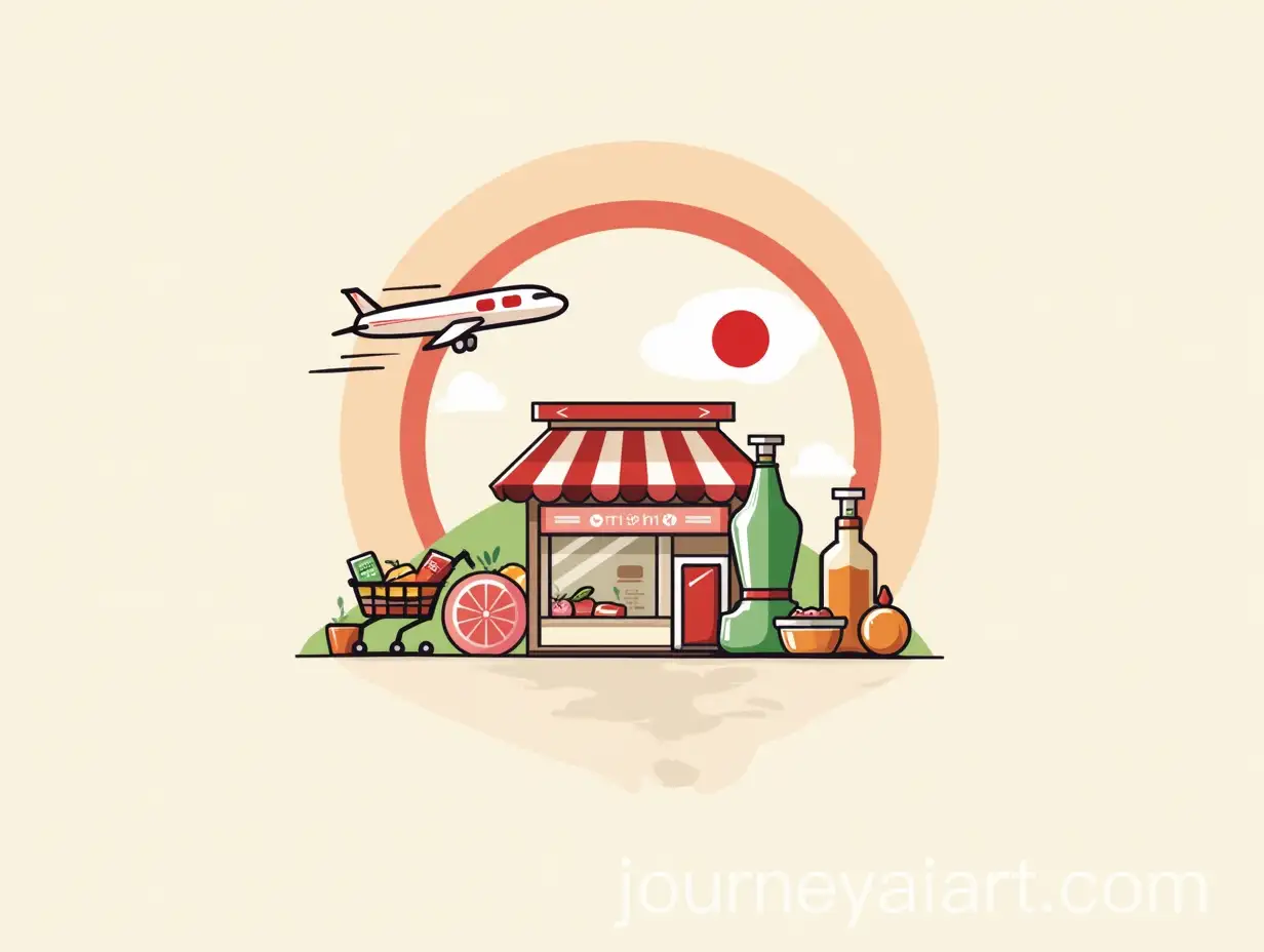Japanese-Store-Shop-Logo-with-Airplane-Parcel-and-Grocery-Cart