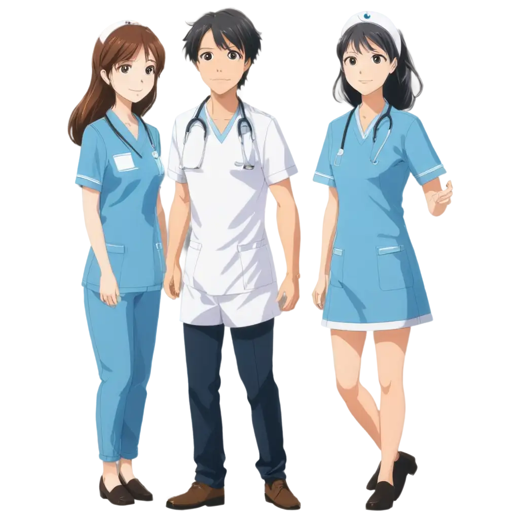 Anime-PNG-Image-of-a-Group-of-Nurses-1-Man-and-2-Women-in-a-Professional-Healthcare-Setting