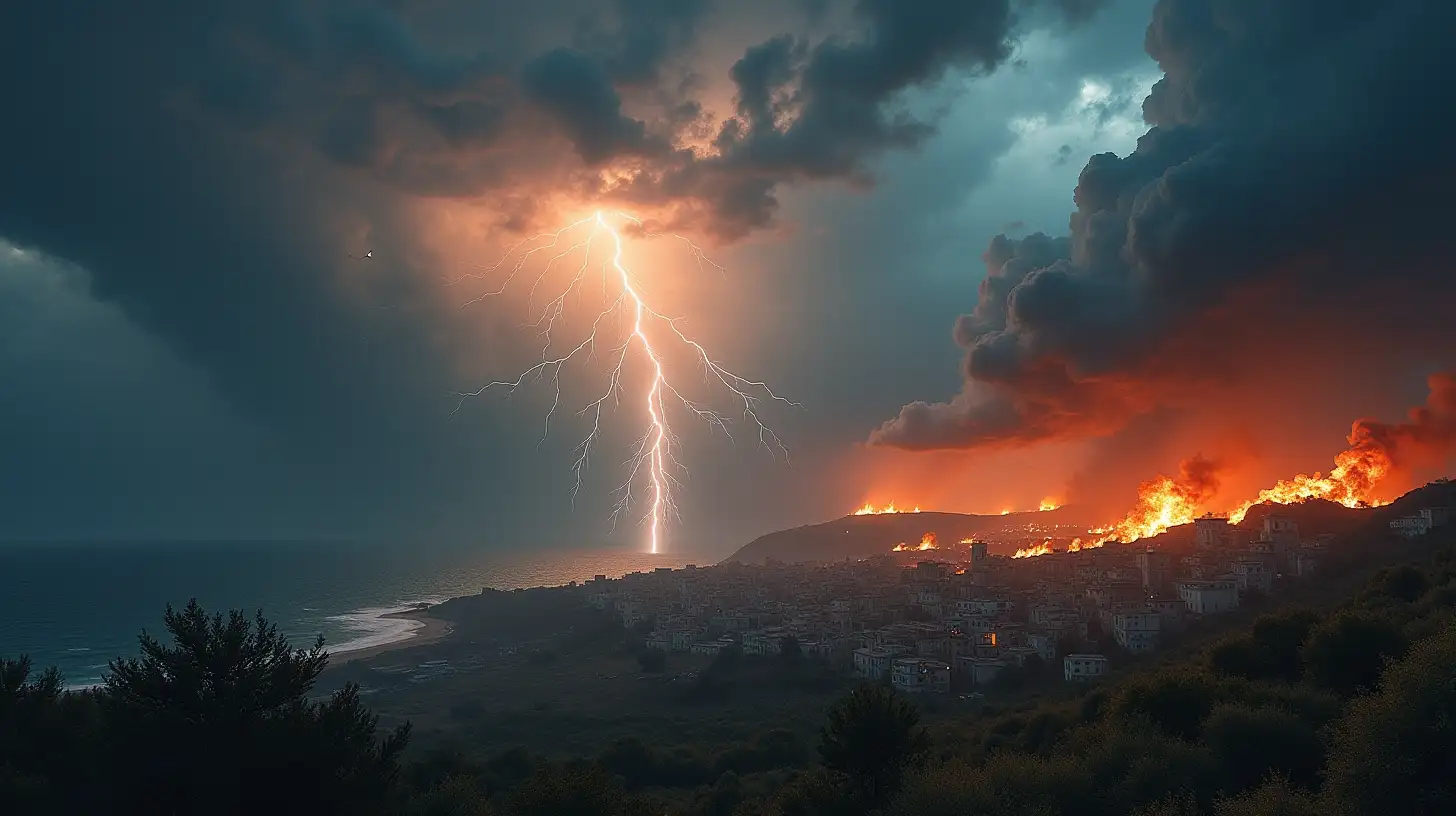 Dramatic Sky with Lightning Over Biblical Era City