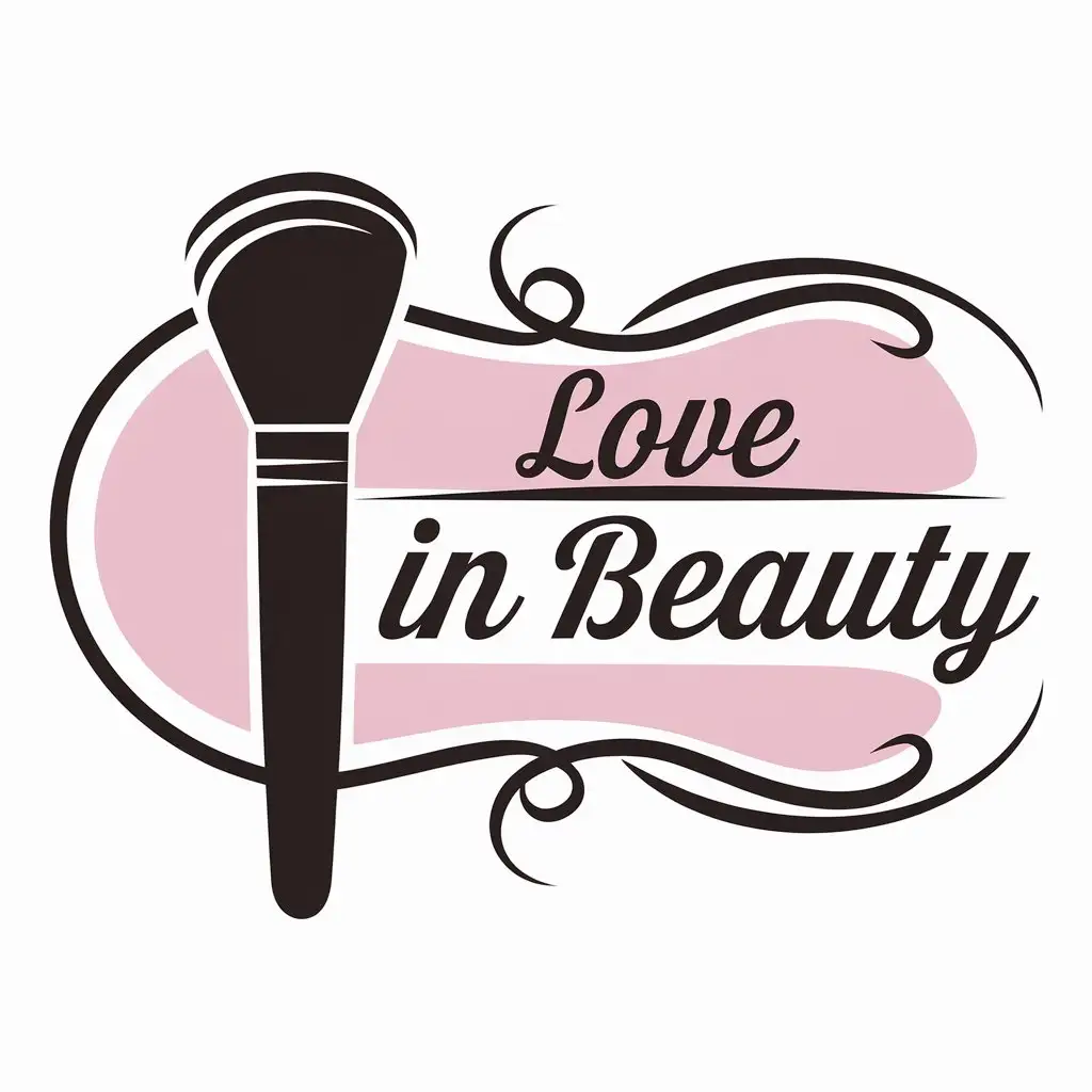 a vector logo design,with the text "Love in Beauty", main symbol:makeup brush,Moderate,be used in Beauty Spa industry,clear background