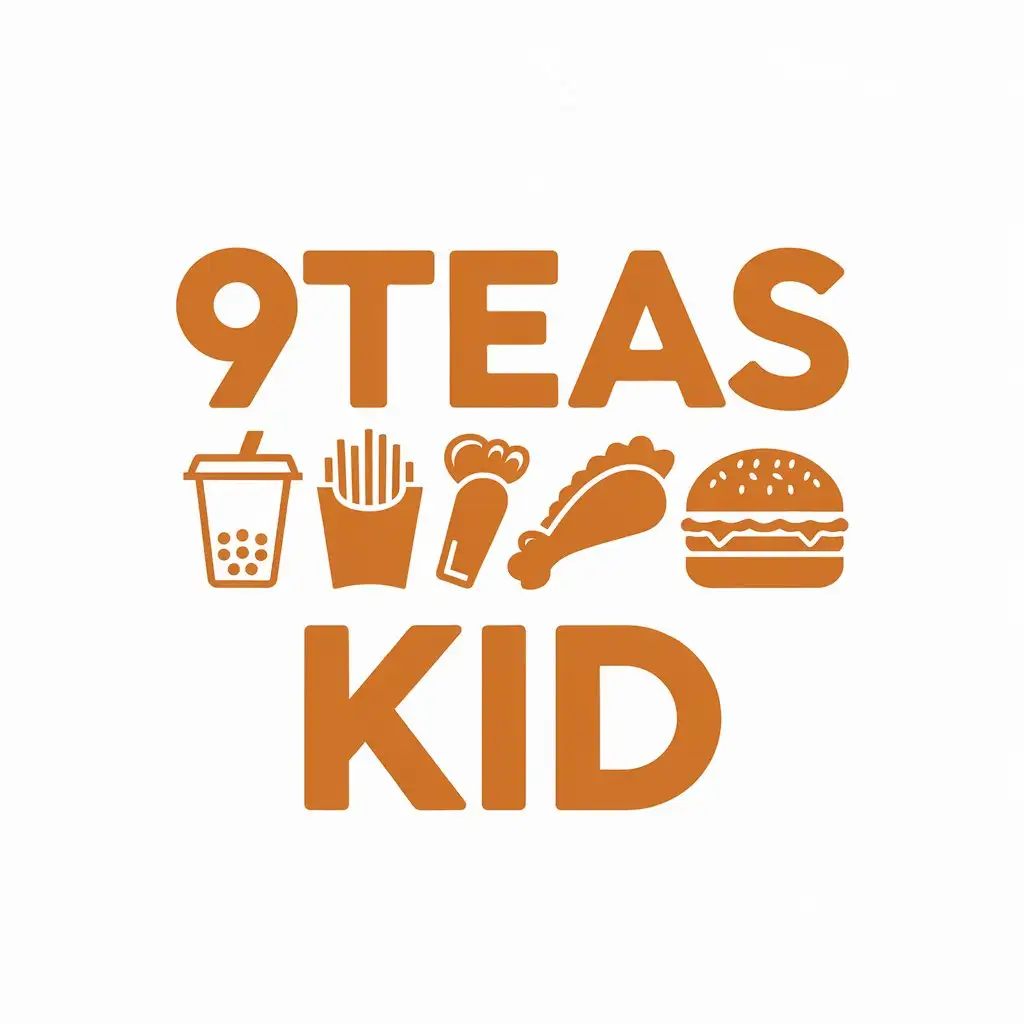 make a logo. brand name is 9teas kid and they are selling milktea, fries, chicken wings, and burger. the owner is born in 1990’s