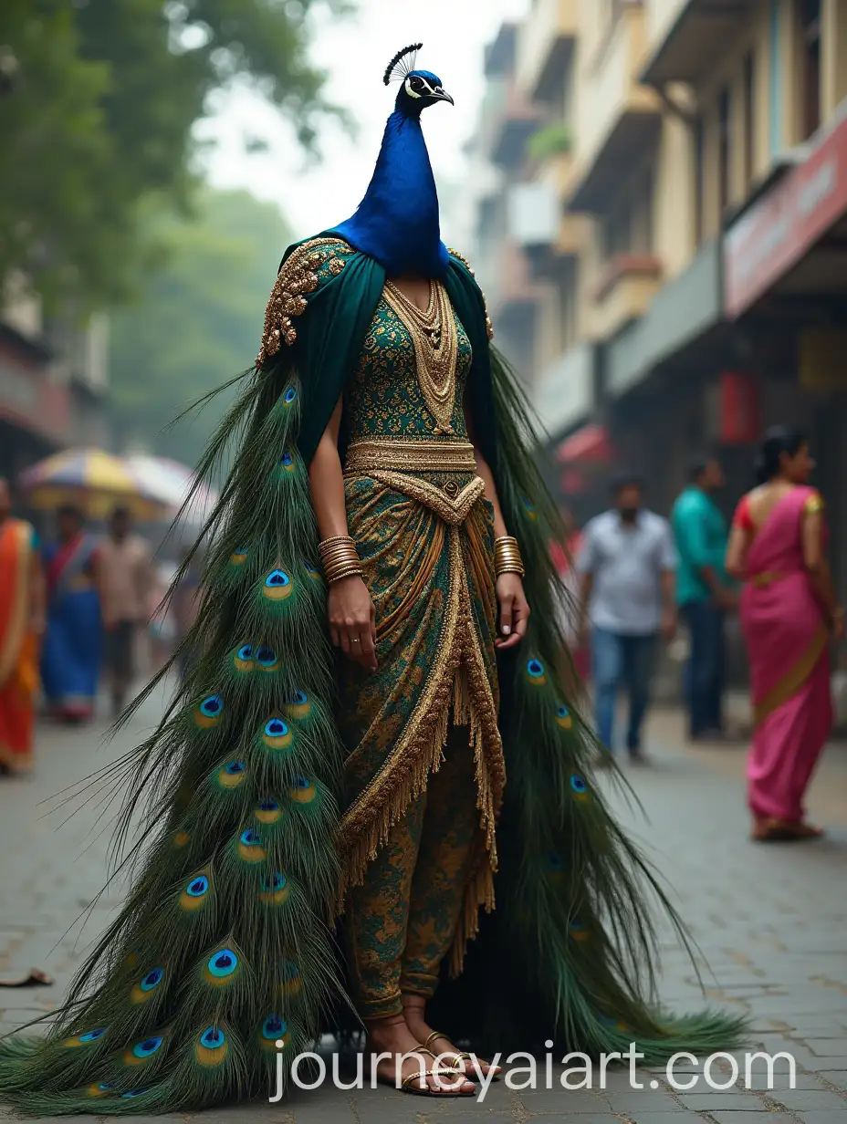 Hybrid-Creature-of-Indian-Woman-and-Majestic-Peacock-in-Mystical-Transformation