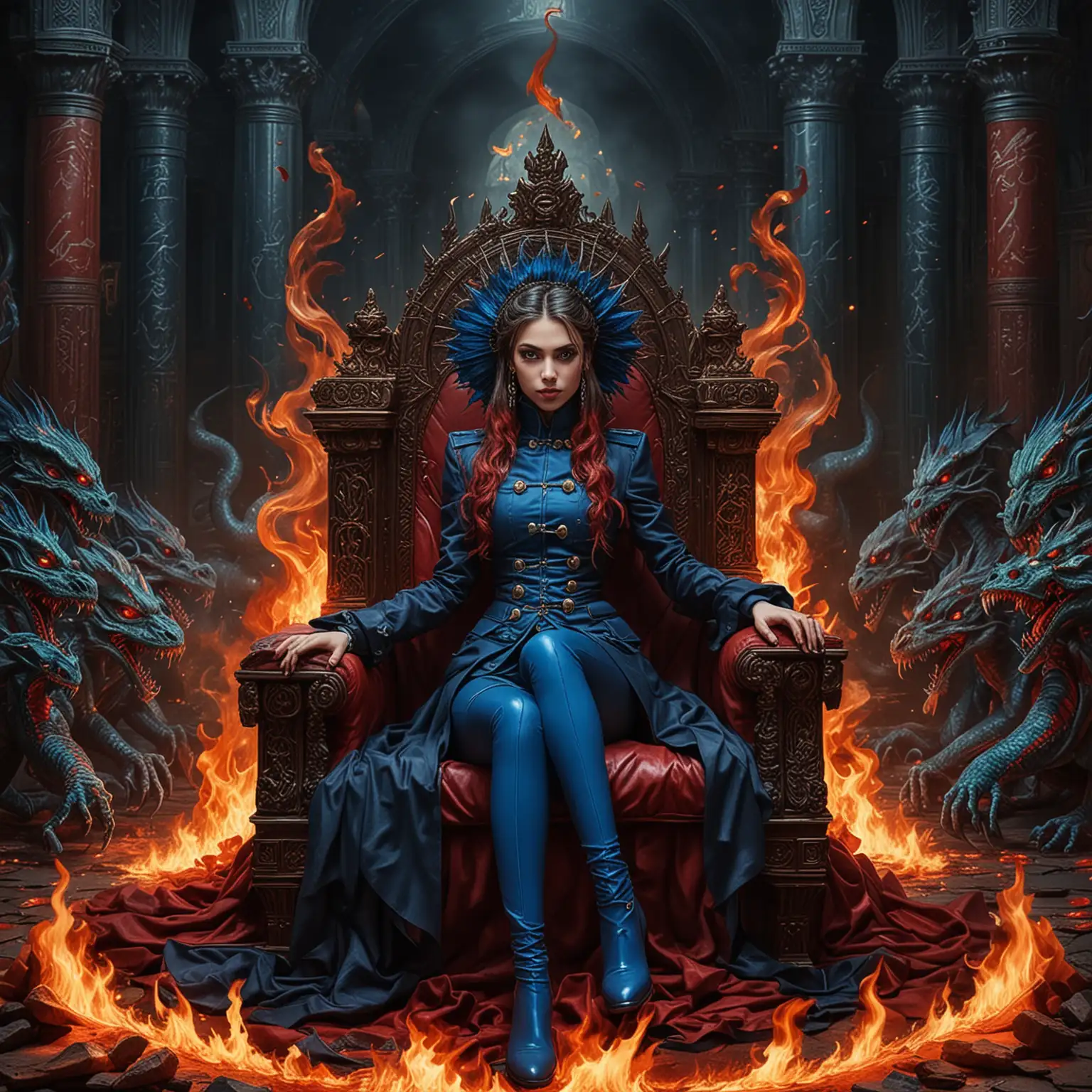 Adolescent Empress Sorceresses in Fiery Fantasy Realm