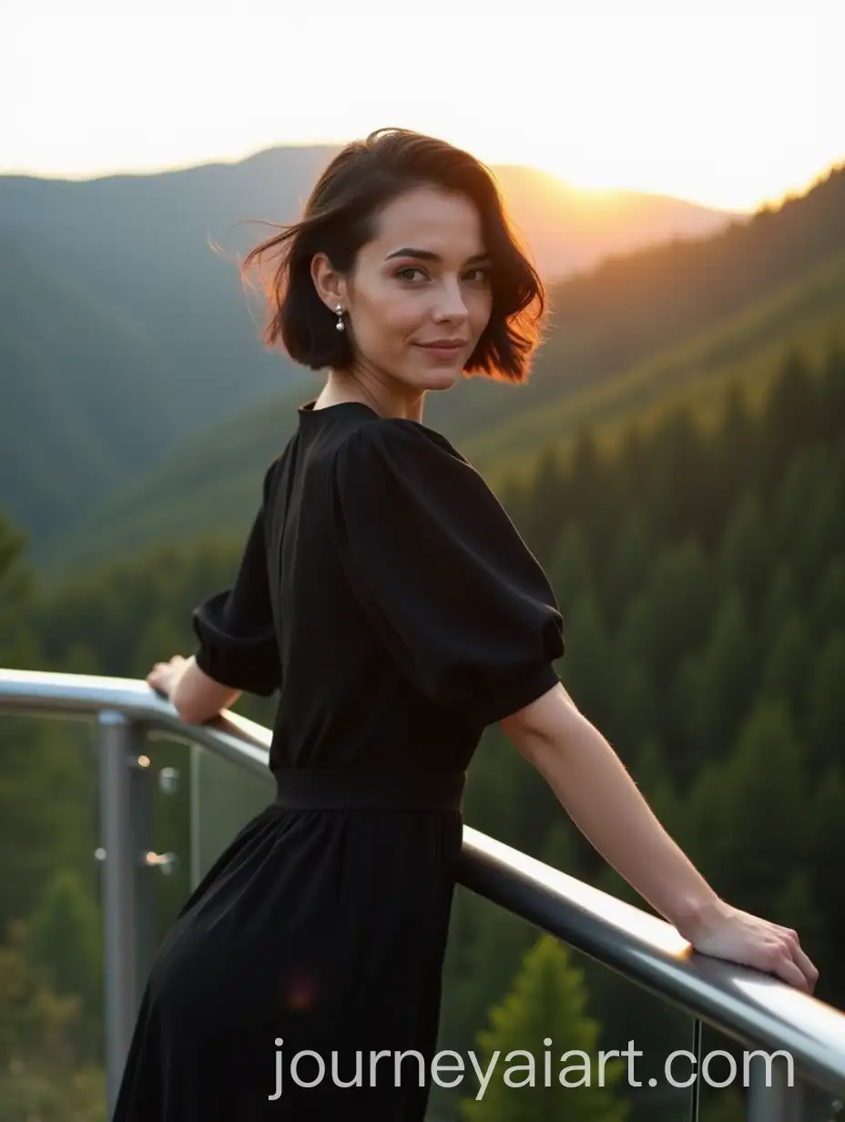 SerAI-Image-Prompt-Expansionene-Woman-in-Black-Dress-Posing-on-Mountain-Observation-Deck-at-Sunset