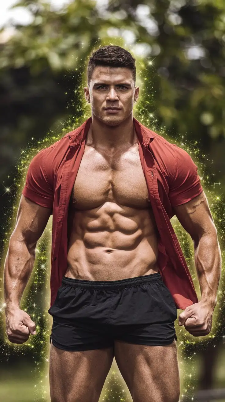 Ultra brawn. Receiving Herculean powers. Golden glow. 27 years old.
