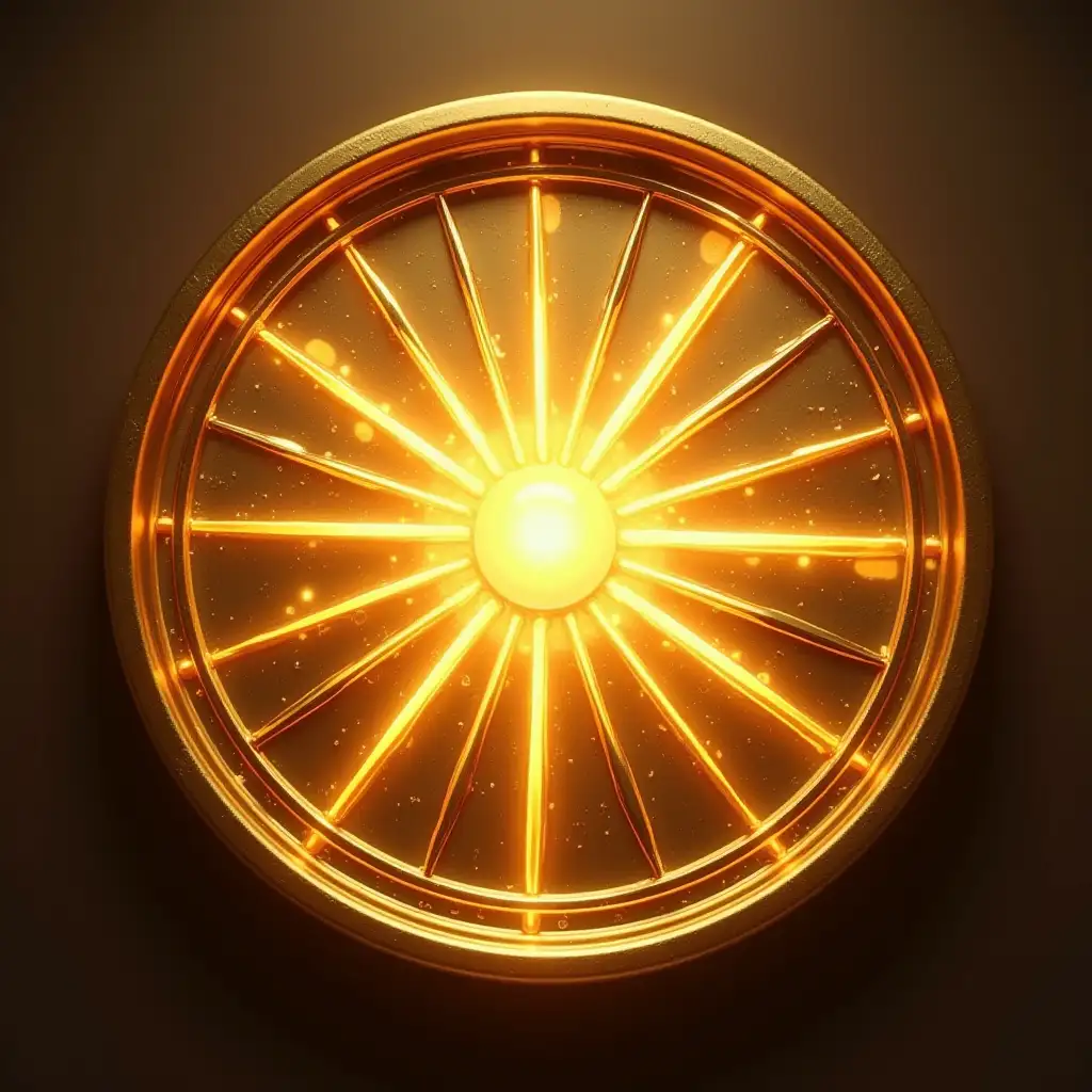 a medal in gold inside has light rays from the center to the ends of the circle