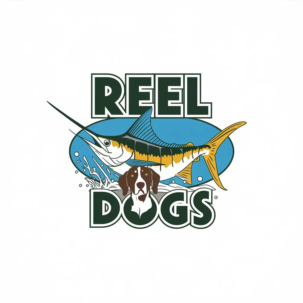 LOGO Design for Reel Dogs Marlin Mascot with Clear Background and Vector Aesthetics