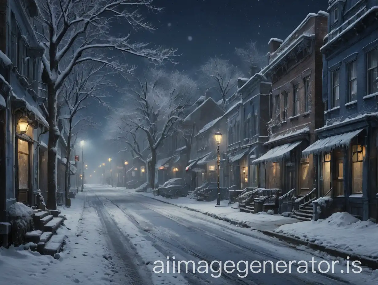 Frosty-Snowy-Street-at-Night-with-Blue-Tones-and-Detailed-Atmosphere