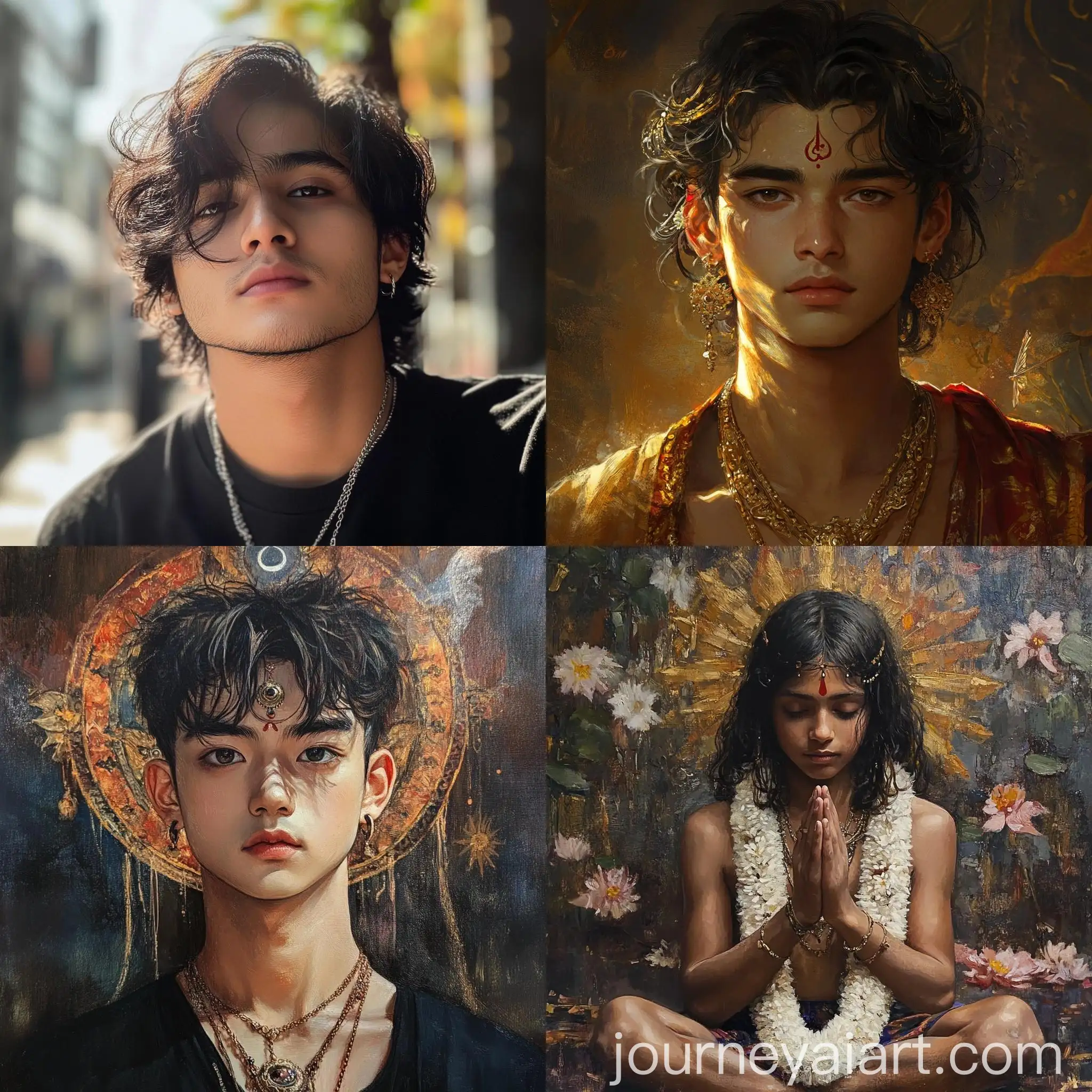 Young-Woman-in-Traditional-Attire-Offering-a-Floral-Garland