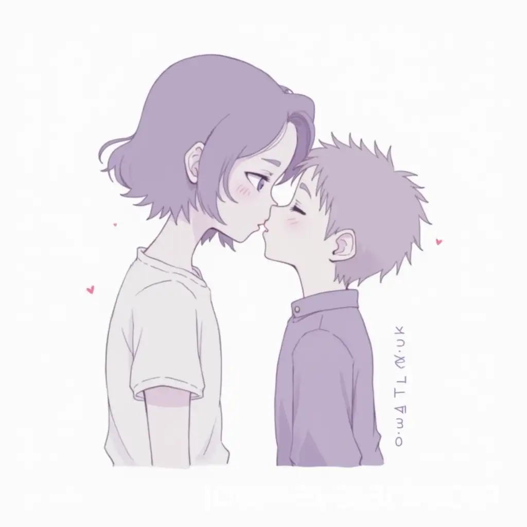 Minimalistic-Anime-Art-of-a-Boy-Kissing-in-White-and-Purple
