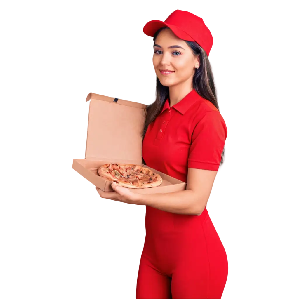 Beautiful-Pizza-Delivery-Girl-in-Red-Uniform-PNG-Image-for-Professional-Use