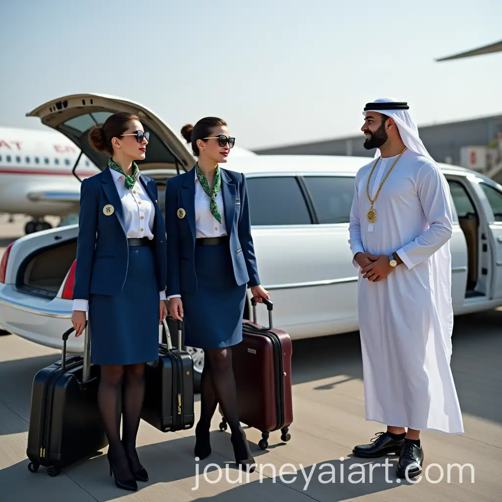 Flight-Attendants-and-Sheikh-at-Saudi-Arabian-Airport-with-Limo