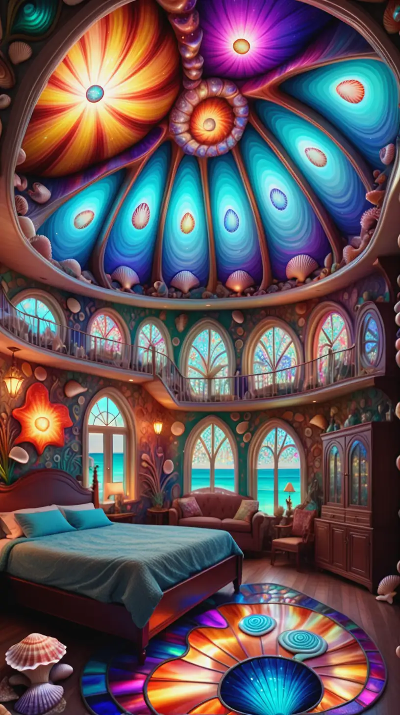 Enchanting Seashell House in Psychedelic Art Style