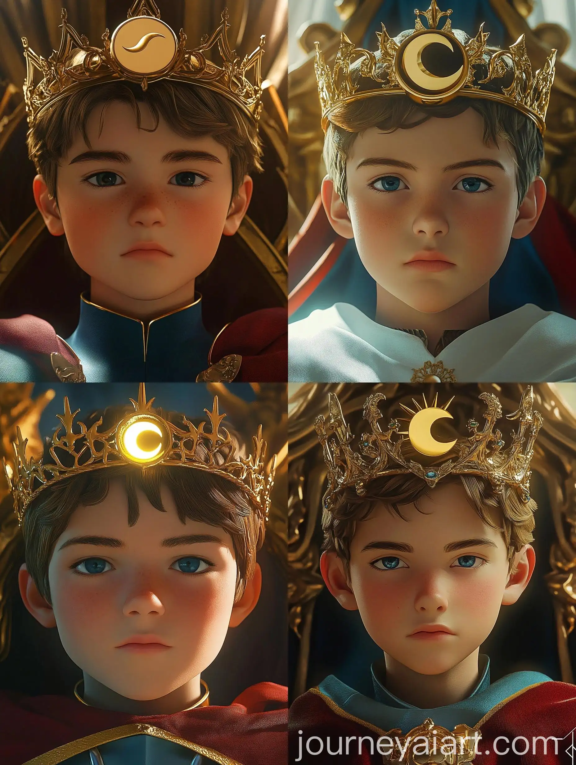 Hyperrealistic-Portrait-of-a-Young-Boy-Wearing-a-Crown-with-Sun-and-Moon-Motifs
