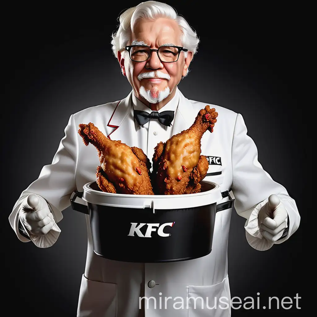 Colonel Sanders Holding Fried Chicken Drumsticks