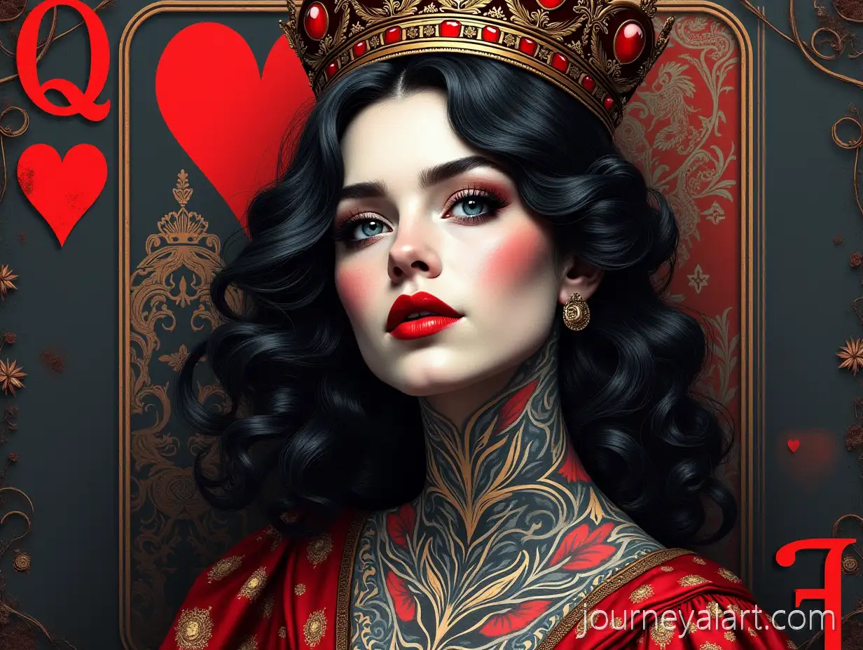 Queen-of-Hearts-ArtHyperRealistic-Pop-Art-Queen-of-Hearts-Playing-Card-with-TattooInspired-Illustrations